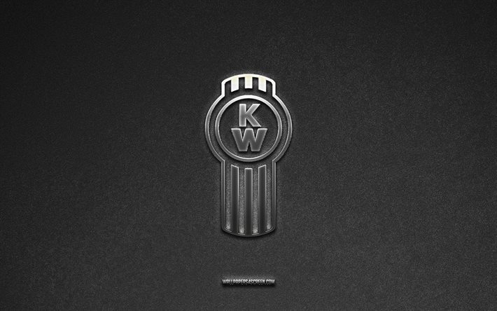 kenworth-logo, grauer steinhintergrund, kenworth-emblem, autologos, kenworth, automarken, kenworth-metalllogo, steinstruktur