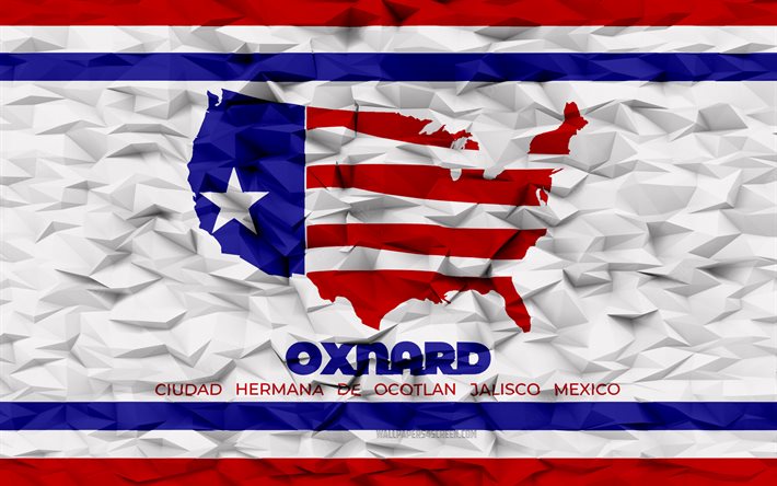 flagge von oxnard, kalifornien, 4k, amerikanische städte, 3d-polygon-hintergrund, oxnard-flagge, 3d-polygon-textur, tag von oxnard, 3d-oxnard-flagge, amerikanische nationalsymbole, 3d-kunst, oxnard, usa