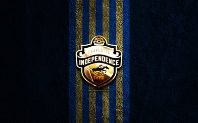 charlotte independence goldenes logo, 4k, blauer steinhintergrund, usl, amerikanischer fußballverein, charlotte independence logo, fußball, charlotte independence fc, charlotte independence