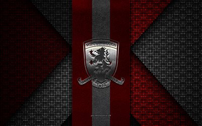 Middlesbrough FC, EFL Championship, red black knitted texture, Middlesbrough FC logo, English football club, Middlesbrough FC emblem, football, Middlesbrough, England