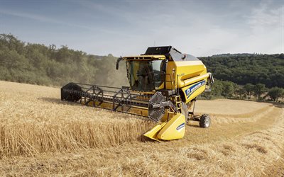 new holland tc5-90, 4k, cosechadora, cosechadoras 2022, hdr, cosecha de trigo, conceptos de cosecha, conceptos de agricultura, new holland