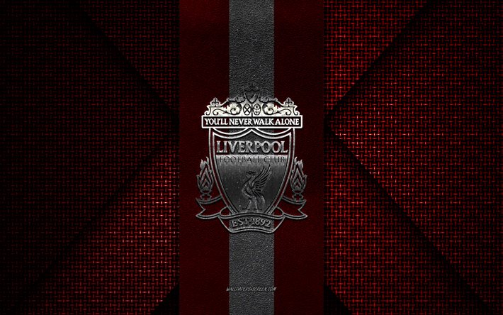 Liverpool FC, Premier League, red knitted texture, Liverpool FC logo, English football club, Liverpool FC emblem, football, Liverpool, England
