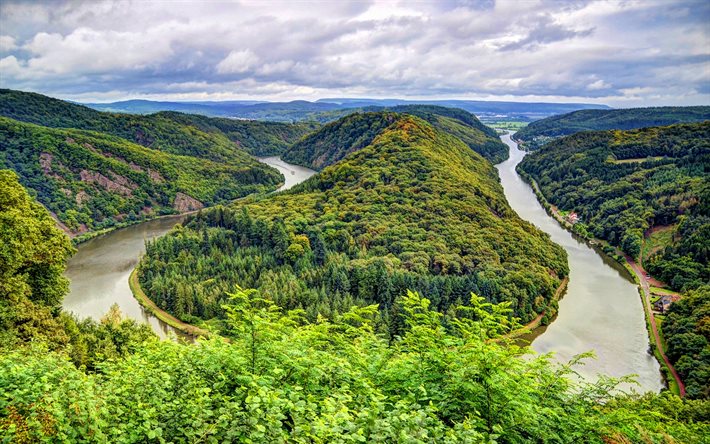 saarschleife, nehir, güzel bir doğa, yaz, orman, büyük bend, hdr, saar nehri, saar yerler, almanya, mettlach, avrupa