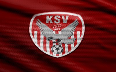 Kapfenberger SV fabric logo, 4k, red fabric background, Austrian 2 Liga, bokeh, soccer, Kapfenberger SV logo, football, Kapfenberger SV emblem, Kapfenberger SV, Austrian football club, Kapfenberger FC