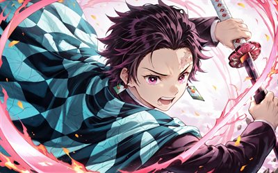 4k, تانجيرو كامادو, سيف, نيران النار الأرجواني, kimetsu لا يايبا, المانجا, بطل الرواية, كامادو تانجيرو, شيطان سيلاير فيلق, شيطان سلاير, tanjiro kamado kimetsu no yaiba