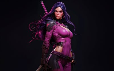 4k, psilocke, oscuridad, arte 3d, marvel comics, elizabeth braddock, superhéroes, obra de arte, betsy braddock, psylocke 4k