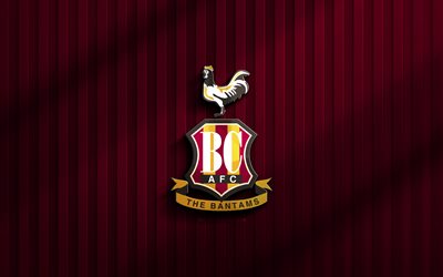 4k, bradford city afc 3d logo, league one, sfondo 3d rosso, calcio, bradford city afc emblem, logo bradford city afc, bradford city afc, club di calcio inglese, bradford city fc