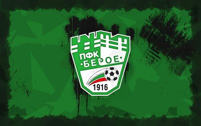 beroe stara zagora logo grunge, 4k, parva liga, fond grunge vert, football, beroe stara zagora emblem, logo beroe stara zagora, pfk beroe stara zagora, club de football bulgare, beroe stara zagora fc