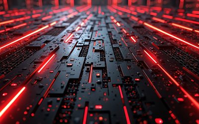 futuristic red black background, 4k, black background with red neon lines, black metal background, red light lines background, creative black background