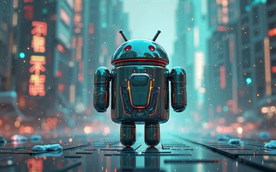 logotipo 3d android, 4k, antecedentes futuristas, robô 3d android, emblema do android, android sign, antecedentes com o logotipo do android, papel de parede para dispositivos android, android