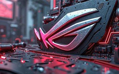 asus rog, 4k, fondo tecnológico, luz de fondo de neón, logotipo de rog, emblema de rog, signo de rog, república de los jugadores, logotipo de rog metal 3d, logotipo rog 3d, logotipo de la república de los jugadores, rog