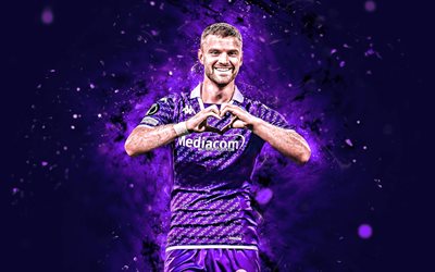 lucas beltrán, 4k, afc fiorentina, luces de neón violeta, fútbol, serie a, futbolistas argentinos, lucas beltrán 4k, antecedentes abstractos violetas, fútbol americano, fiorentina fc, lucas beltrán fiorentina