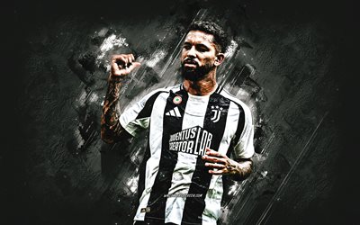 Douglas Luiz, Juventus FC, Brazilian footballer, white stone background, Juve, Serie A, Italy, soccer