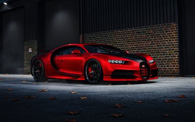 bugatti chiron sport, 4k, hypercars, voitures 2016, obscurité, supercars, red bugatti chiron, voitures françaises, bugatti