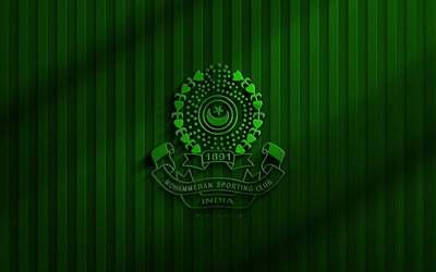4k, mohammedan sc 3d logotipo, isl, fondo 3d verde, fútbol, emblema de mahoma sc, logotipo de mahoma, mahoma sc, fútbol americano, club de fútbol indio, mahometano fc