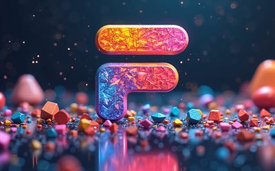 logotipo de fila 3d, 4k, bokeh, formas geométricas 3d, fondo abstracto oscuro, obra de arte, logotipo colorido de fila, arte geométrico, logotipo de fila, marcas de moda, fila