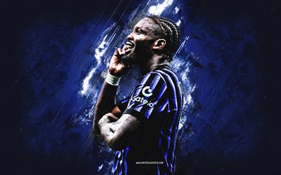marcus thuram, inter milán, fc internationale, celebración de goles, jugador de fútbol francés, retrato, fondo de piedra azul, serie a, arte grune, italia, fútbol americano, marcus thuram inter milán