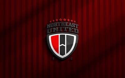 4k, logotipo 3d del noreste unido, isl, fondo 3d rojo, fútbol, emblema unido del noreste, logotipo del noreste de united, northeast united, fútbol americano, club de fútbol indio, northeast united fc