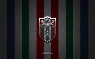 FC Hertha Wels logo, Austrian football club, Austrian 2 Liga, red white carbon background, FC Hertha Wels emblem, hockey, FC Hertha Wels, Austria, Hertha Wels