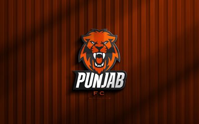 4k, punjab fc 3d logotipo, isl, fondo de naranja 3d, fútbol, punjab fc emblema, logotipo de punjab fc, punjab fc, fútbol americano, club de fútbol indio, fc punjab