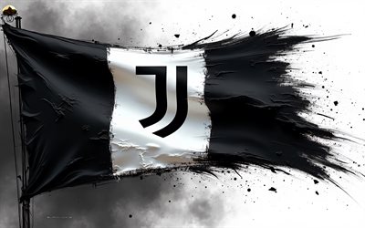 logo juventus fc, 4k, bandiera in bianco e nero, paint splash art, juventus fc emblem, juve, juventus, logo juve, spruzzi di vernice in bianco e nero, juventus fc, italia, calcio