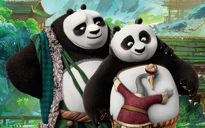 väter, pos, panda 3, helden, kung-fu, karikatur, abbildung