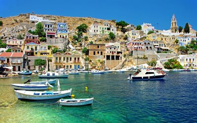 sea, the house, yacht, the city, coast, island, the coastline, greece