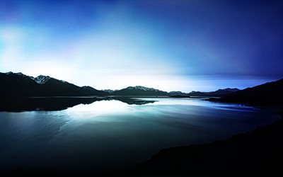 paisagem, amanhecer, reflexões, lago, o lago