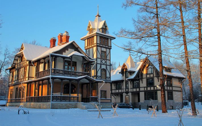 casas, nieve, invierno, la arquitectura, la casa, la nieve, el st petersburgo, rusia