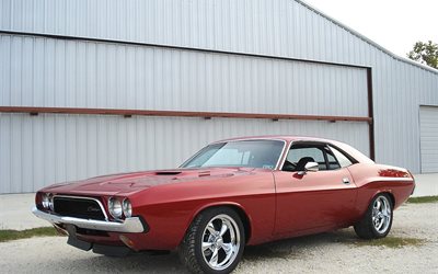 garage, 1973, dodge challenger, retro -, muskel -, classic -, hot rod, stangen d, muscle car