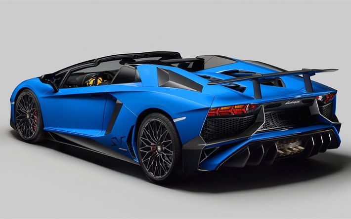 roadster, superveloce, lp 750-4, blu, aventador, lamborghini, 2016, vista posteriore