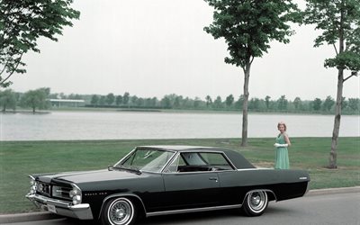prix, retrô, grandioso, 1963, pontiac, preto, clássico