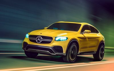 el movimiento de 2015, mercedes-benz, glc, coupe, concepto, amarillo