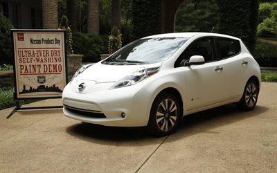 2015, white, nissan leaf, hatchback, electric car