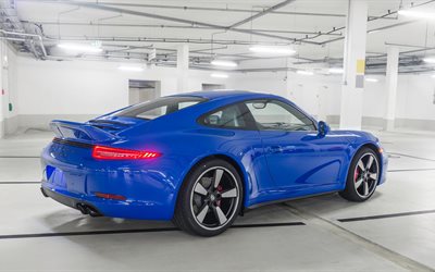 2016 porsche 911, carrera, mavi, gts club coupe, club mavi, arka görünümü