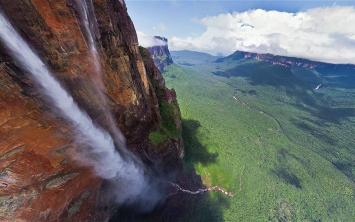nature, landscape, mountains, mountain, waterfall, venezuela
