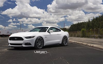 ford mustang, white, tuning, 2015, ford, mustang, atelier, velgen wheels, drives, vmb9, matte gunmetal