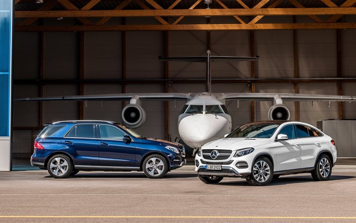 blue, white, coupe, gle class, mercedes-benz, 2016, crossover, hangar