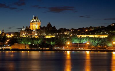 كيبيك, كندا, ليلة, chateau frontenac, قصر frontenac, أضواء