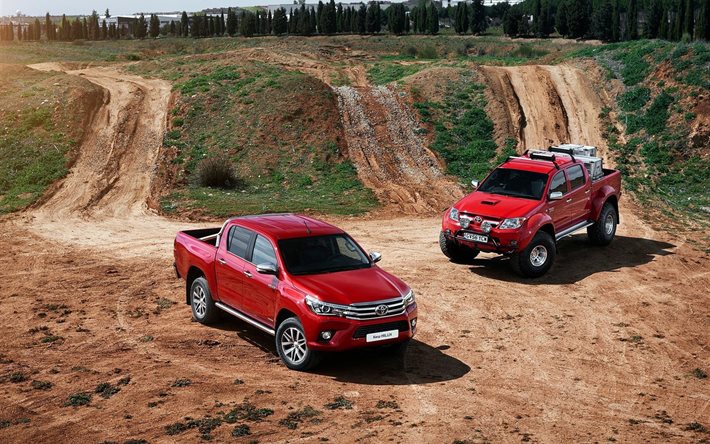 toyota, 2016, hilux, red, pickup, the roads