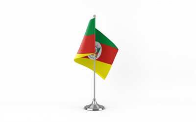 4k, Rio Grande do Sul table flag, white background, Rio Grande do Sul flag, table flag of Rio Grande do Sul, Rio Grande do Sul flag on metal stick, flag of Rio Grande do Sul, Brazilian states flags, Rio Grande do Sul, Brazil