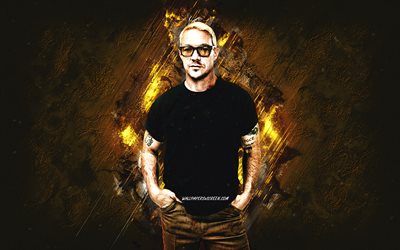 diplo, amerikanischer dj, goldsteinhintergrund, grunge  kunst, thomas wesley pentz, beliebte djs, dj diplo