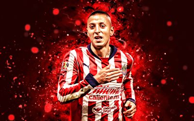 Roberto Alvarado, 4k, red neon lights, Guadalajara FC, Liga MX, Mexican footballers, Roberto Alvarado 4K, football, soccer, CD Guadalajara, Roberto Alvarado Guadalajara