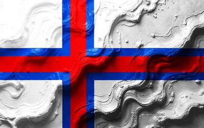 färsaarten lippu, 4k, kiviaallon rakenne, 3d färsaarten lippu, eurooppa, euroopan maiden liput, färsaaret