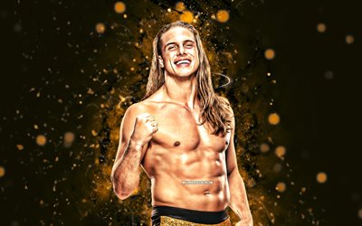 Matt Riddle, 4k, brown neon lights, american wrestlers, creative, WWE, MMA, mixed martial artists, Matt Riddle 4K
