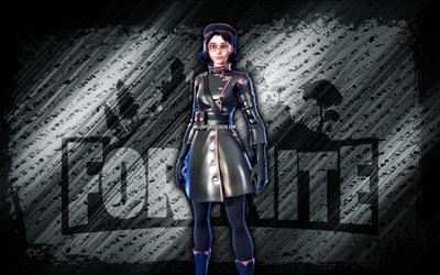 블랙 rue fortnite, 4k, 검은 대각선 배경, 그런지 예술, 포트 나이트, 작품, 검은 색 스킨, fortnite 캐릭터, 검은 랑, fortnite black rue skin