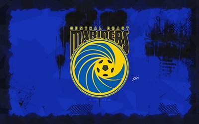 central coast mariners grunge logo, 4k, a league, sfondo blu grunge, calcio, emblema della costa centrale della costa mariners, logo della central coast mariners, central coast mariners fc, club di calcio australiano, central coast mariners