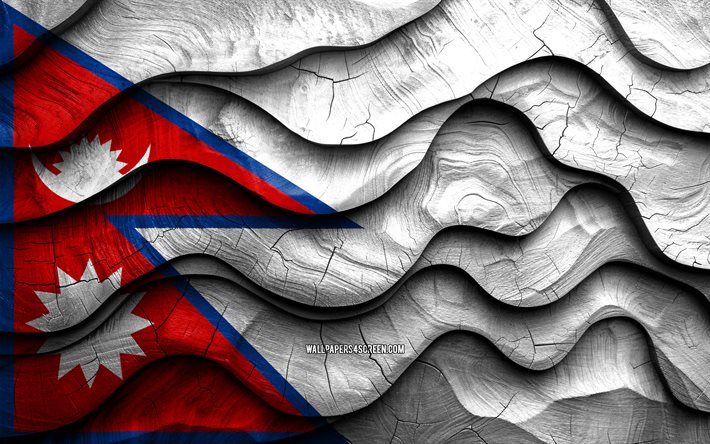 4k, nepalelsflagga, asiatiska länder, trä 3d  vågor flaggor, nepal day, nepalflagg, vågiga sidenflaggor, nepal träflagga, nepalesiska nationella symboler, nepalflagga, nepal