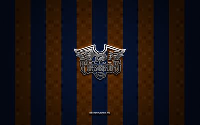 Flint Firebirds logo, Canadian hockey team, Canadian Hockey League, CHL, blue red carbon background, Flint Firebirds emblem, hockey, Flint Firebirds, Canada