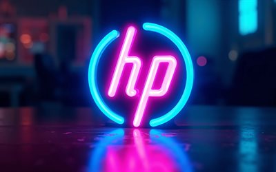 4k, logotipo brillante de hewlett packard, reflexión, oscuridad, logotipo de hp, creativo, logotipo 3d de hp, marcas de electrónica, bokeh, logotipo de neón colorido de hewlett packard, hewlett packard, logotipo de marcas, logotipo de hewlett packard